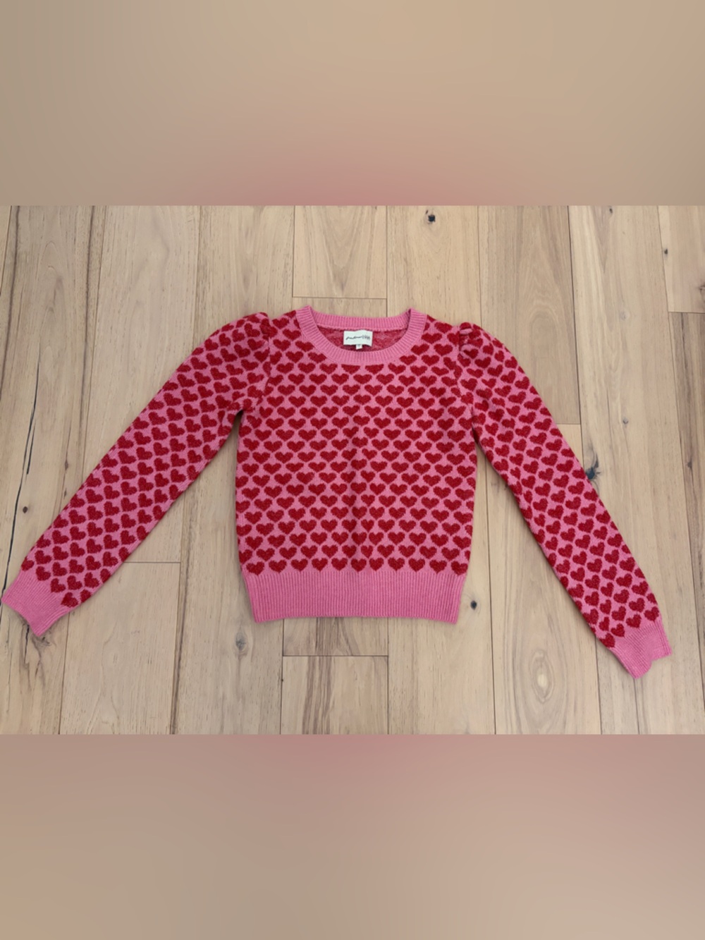 Freshman Pink and Red Heart Jacquard Sweater